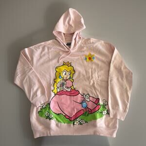 Nintendo Princess Peach Hoodie Pink Graphic Gamer Sweatshirt Size XL